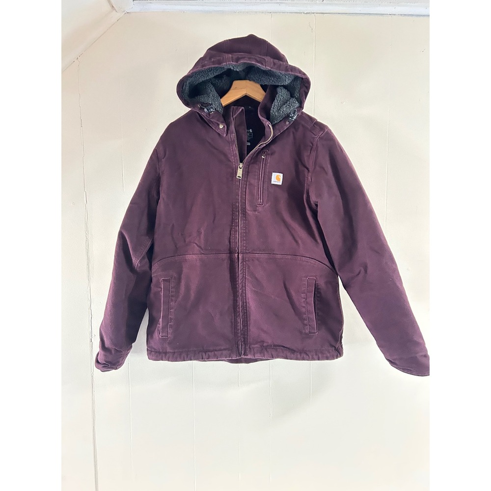 Carhartt Sherpa Lined Hooded Duck Canvas Jacket in Plum Purple sz M